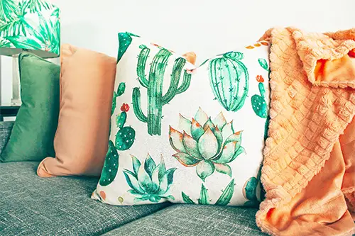Range of cushions with orange and green colours