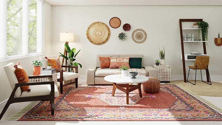 Use pattern or colour echos through out your rooms: similar colours in rugs, cushions and wall decorations, for example